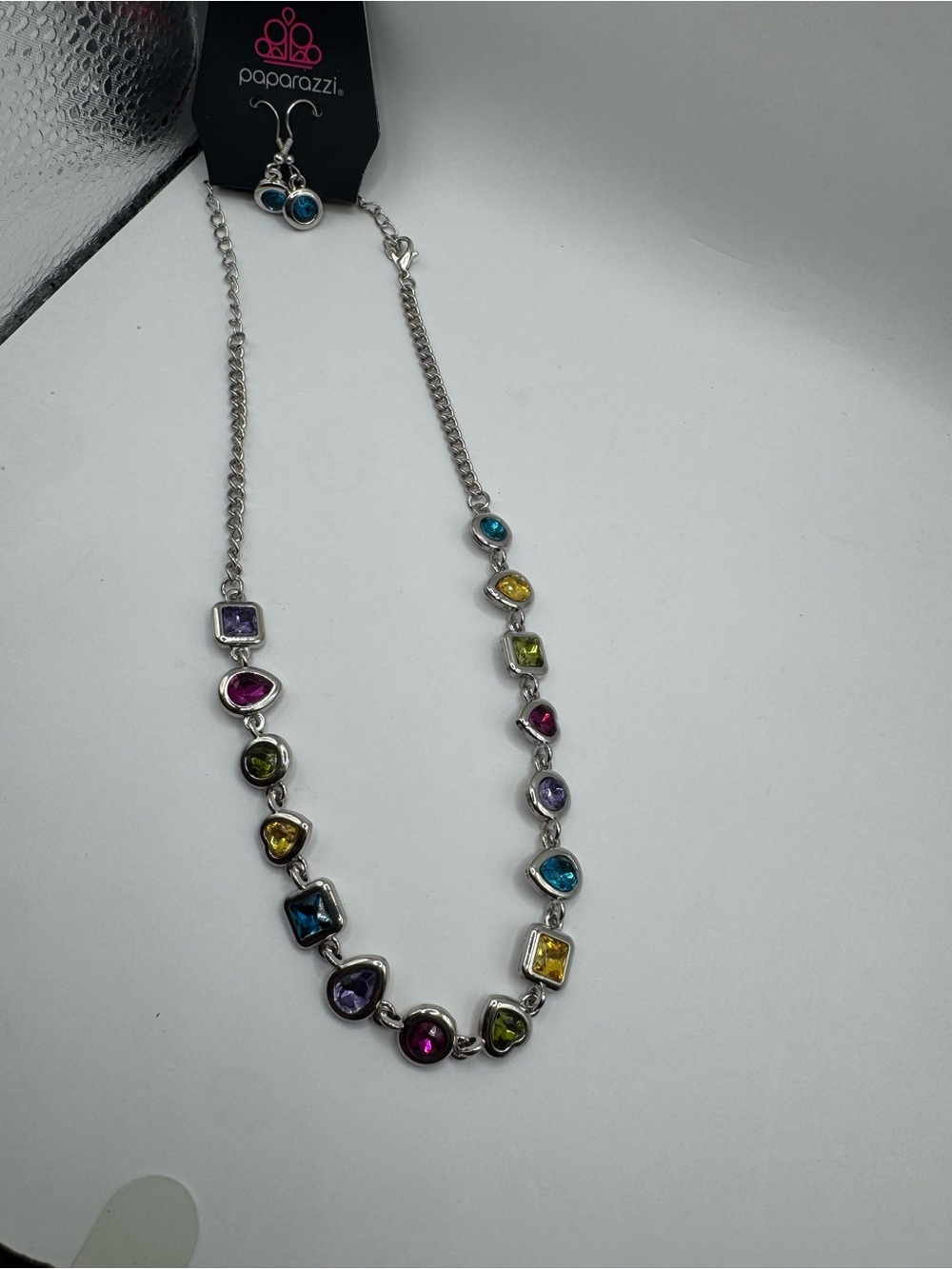 paparazzi Silver Multi-Color Faceted Stone Necklace